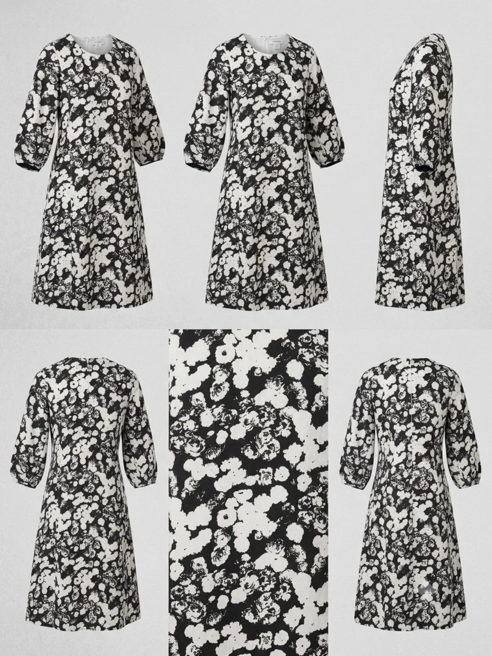Everlane Black & White Floral Linen Midi Dress